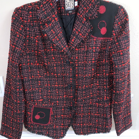 Vintage BETS by Canvasbacks M Woven ArTsY button down jacket Burgundy patchwork - Picture 3 of 7